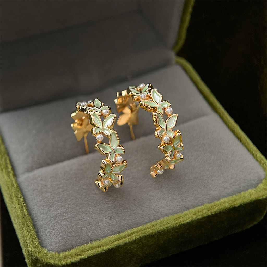 A廠【7242】春款森系小清新田園風琺瑯滴釉蝴蝶耳環幾何圓形新耳飾飾品
 26.01-3