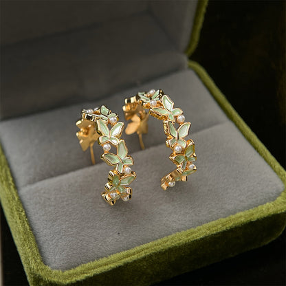 A廠【7242】春款森系小清新田園風琺瑯滴釉蝴蝶耳環幾何圓形新耳飾飾品
 26.01-3