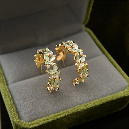 A廠【7242】春款森系小清新田園風琺瑯滴釉蝴蝶耳環幾何圓形新耳飾飾品
 26.01-3