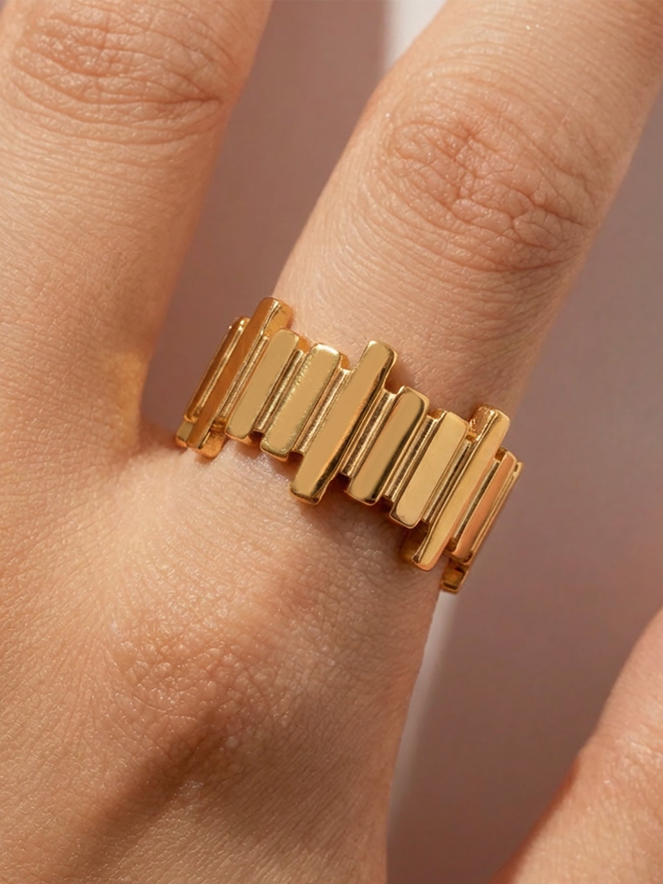 B廠【A314】歐美ins小眾設計不規則長條幾何開口戒指不鏽鋼鍍18k真金個性戒指
 26.01-1