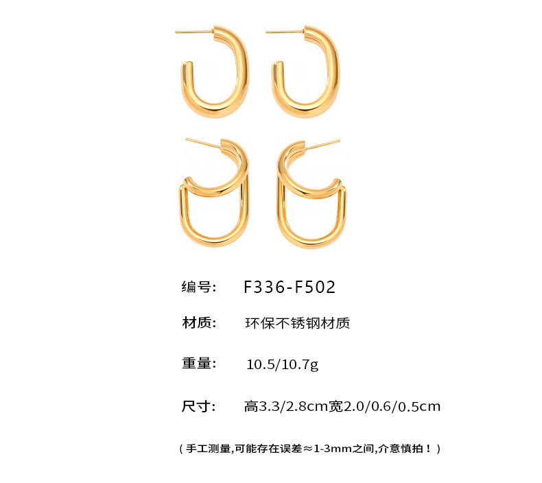 B廠【F502】歐美熱銷飾品不鏽鋼雙色間電C型耳環時尚精緻女神耳環保色 25.07-1