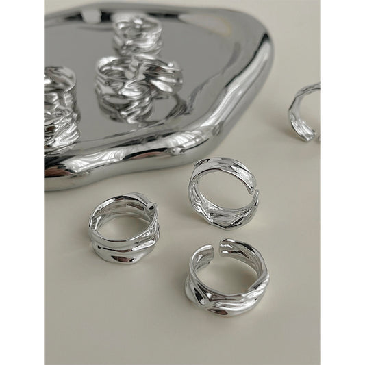 A廠【4908】莫比烏斯電鍍真白金色開口可調個性冷淡風金屬液態戒指食指戒女 25.12-4