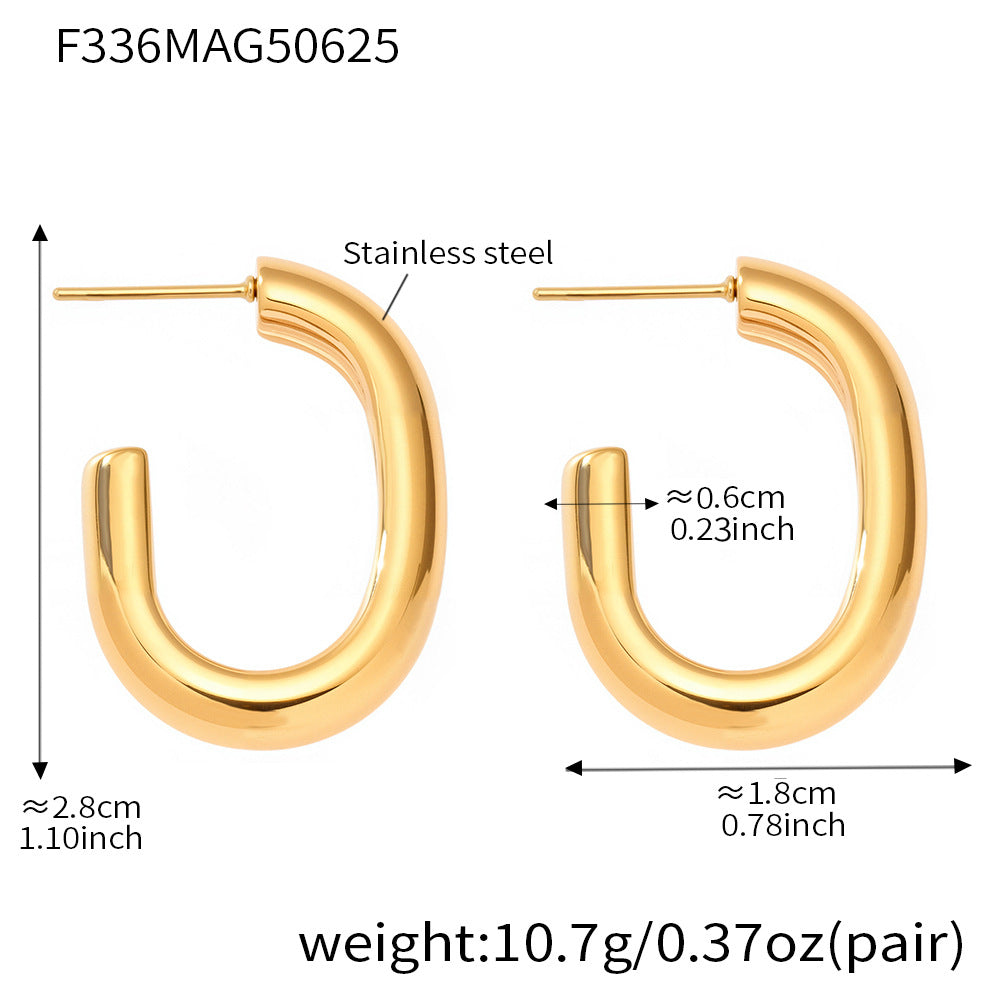 B廠【F502】歐美熱銷飾品不鏽鋼雙色間電C型耳環時尚精緻女神耳環保色 25.07-1
