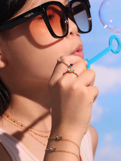 B廠【TXP264】不銹鋼材質新款兒童飾品彩虹滴油吊墜項鍊手鍊戒指耳環套裝 25.05-5