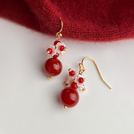 A廠【7276】紅瑪瑙國潮文藝複手工耳環氣質新中式景區飾品耳飾
 26.01-1