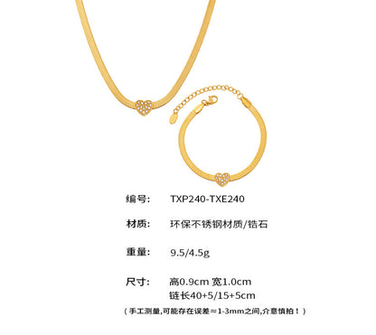 B廠【TXP240】歐美不銹鋼愛心鑲鋯石刀片鏈項鍊手鍊首飾套裝時尚百搭飾品 25.04-1