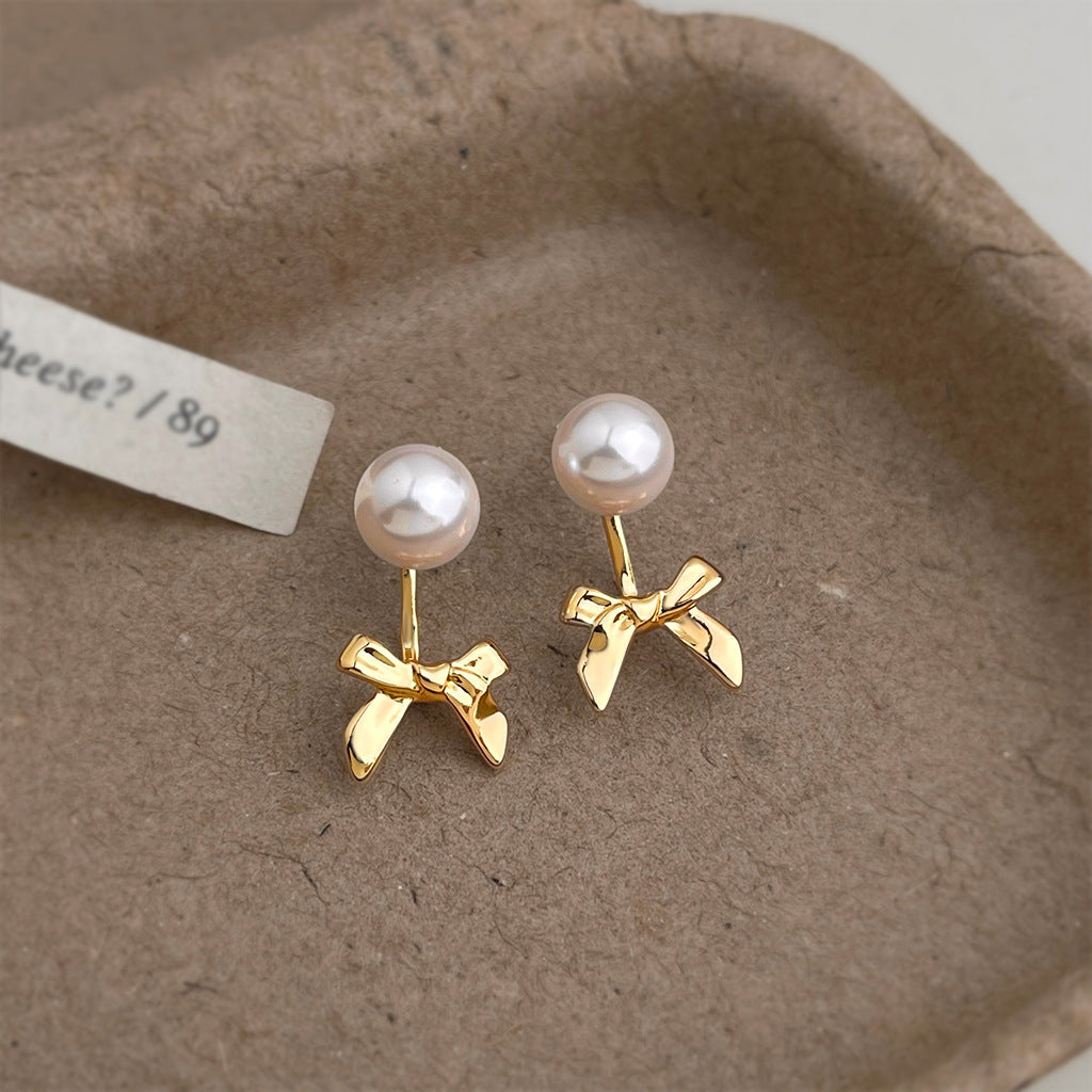A廠【7208】兩戴簡約蝴蝶結耳環 ins冷淡風金屬氣質耳環高級感百搭珍珠耳飾女
 25.12-2