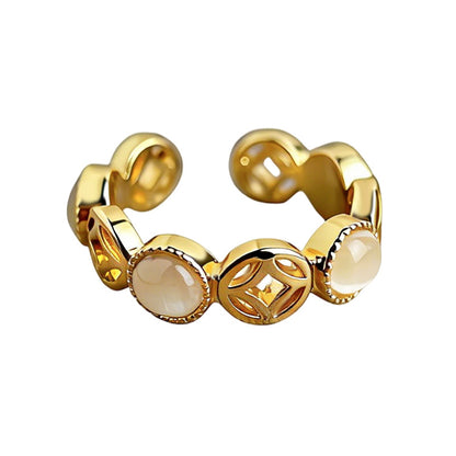 A廠【7241】【八方來財】厚鍍真金保色玻璃貓眼石戒指開口可調指環手飾 25.12-3