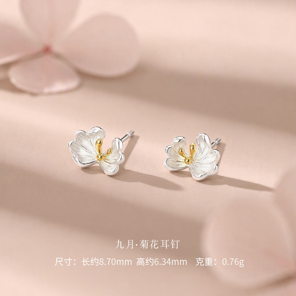 D廠【YC6717E】足銀S999十二月花神簡約精緻小清新小眾溫柔古風甜美獨特耳飾
 26.09-3