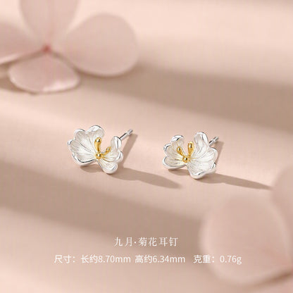 D廠【YC6717E】足銀S999十二月花神簡約精緻小清新小眾溫柔古風甜美獨特耳飾
 26.09-3