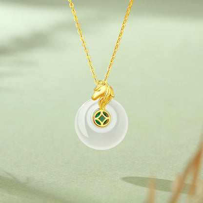 E廠【DQ2366N】實拍平安扣銅錢小馬項鍊女S925純銀新中式白玉髓生肖馬首飾
 25.12-1