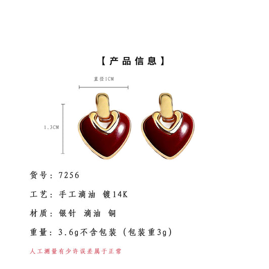 A廠【7256】時尚高級感文藝復古925銀針琺瑯滴釉愛心耳飾港風耳釘
 25.12-3