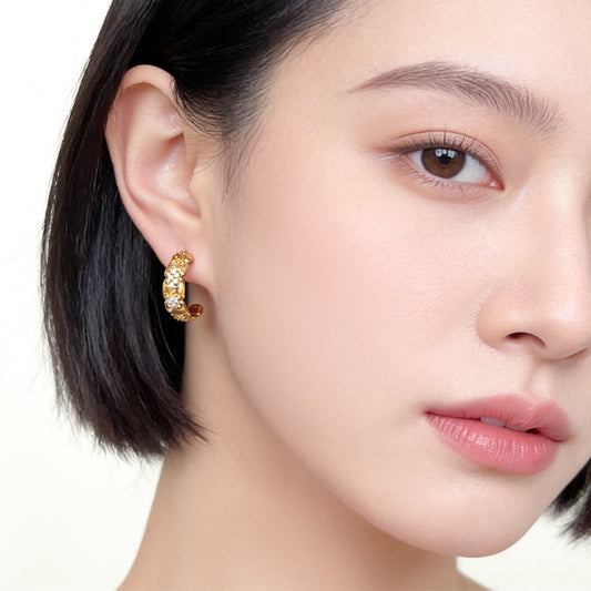 A廠【7438】時尚高級感原創簡約輕奢優雅風通勤幾何鋯石銀針耳飾耳環飾品
 26.03-4