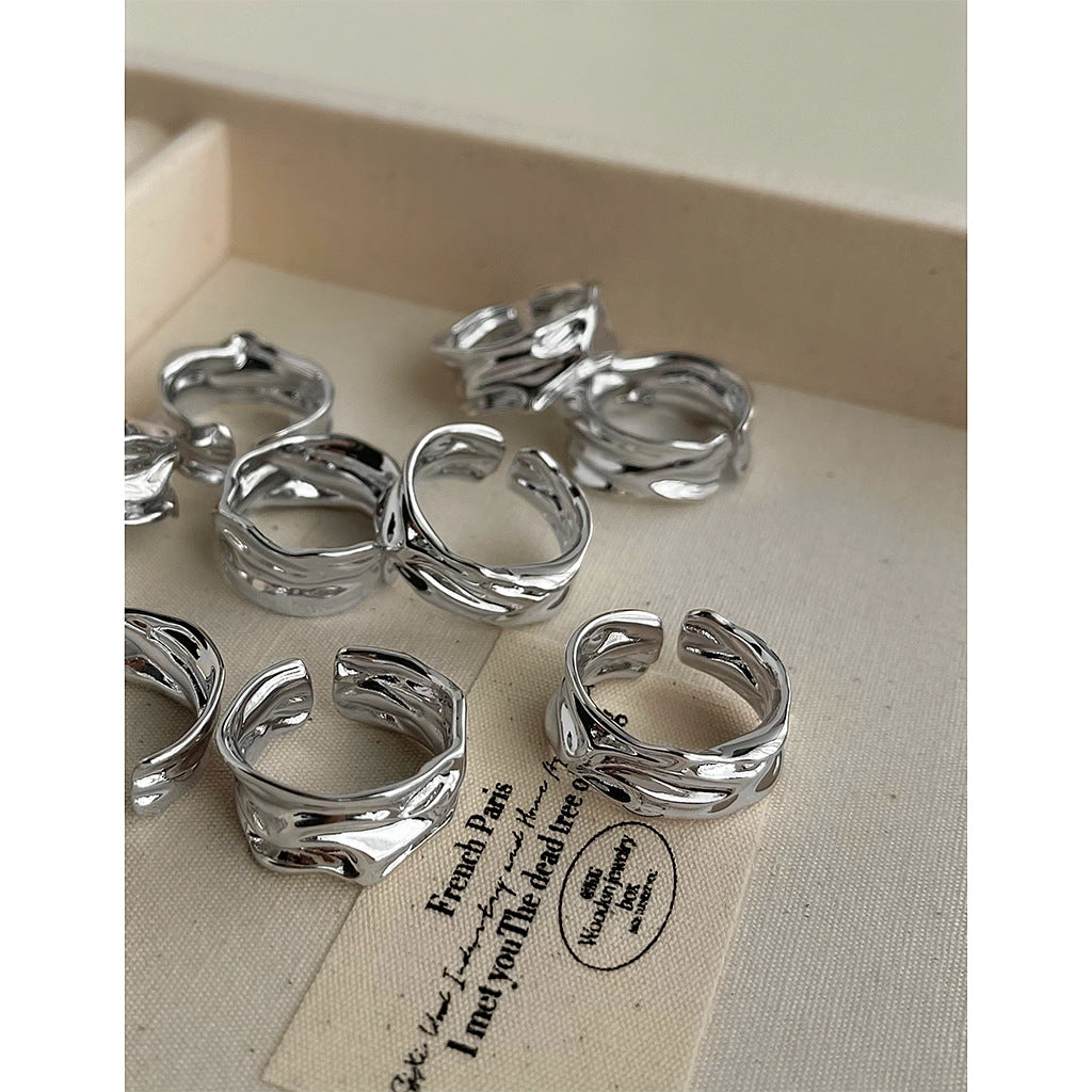 A廠【4908】莫比烏斯電鍍真白金色開口可調個性冷淡風金屬液態戒指食指戒女 25.12-4