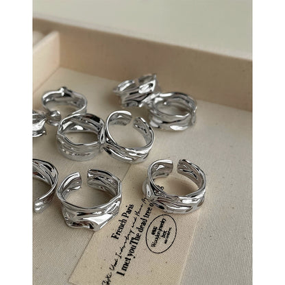 A廠【4908】莫比烏斯電鍍真白金色開口可調個性冷淡風金屬液態戒指食指戒女 25.12-4