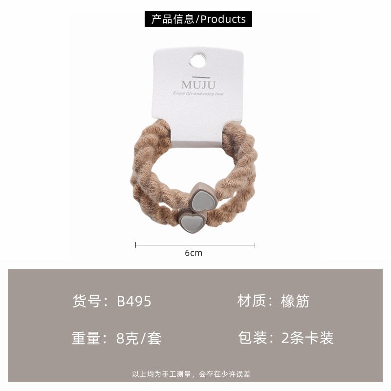 D廠【B495】韓式鑲鑽毛絨髮繩2條卡裝皮筋高彈性加粗頭繩條碼髮飾加粗髮圈
 25.11-1「D廠-單筆結帳需滿，NT$600出貨(不含運費)」