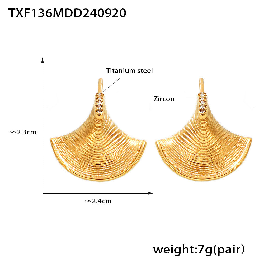 B廠【TXP136】歐美幾何海螺小帽鑲鋯石耳環項鍊跨境時尚新款鈦鋼材首飾套裝 24.09-4