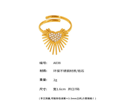 B廠【A038】歐美新款不鏽鋼5A鋯石超閃羽翼愛心開口戒指女款時尚飾品潮 25.05-1