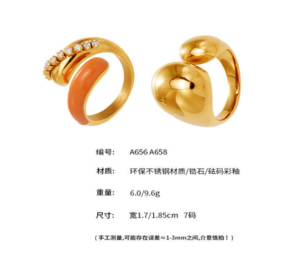 B廠【A656】跨境法式光面雙水滴開口戒指不鏽鋼鍍18k真金不掉色首飾
 25.11-2