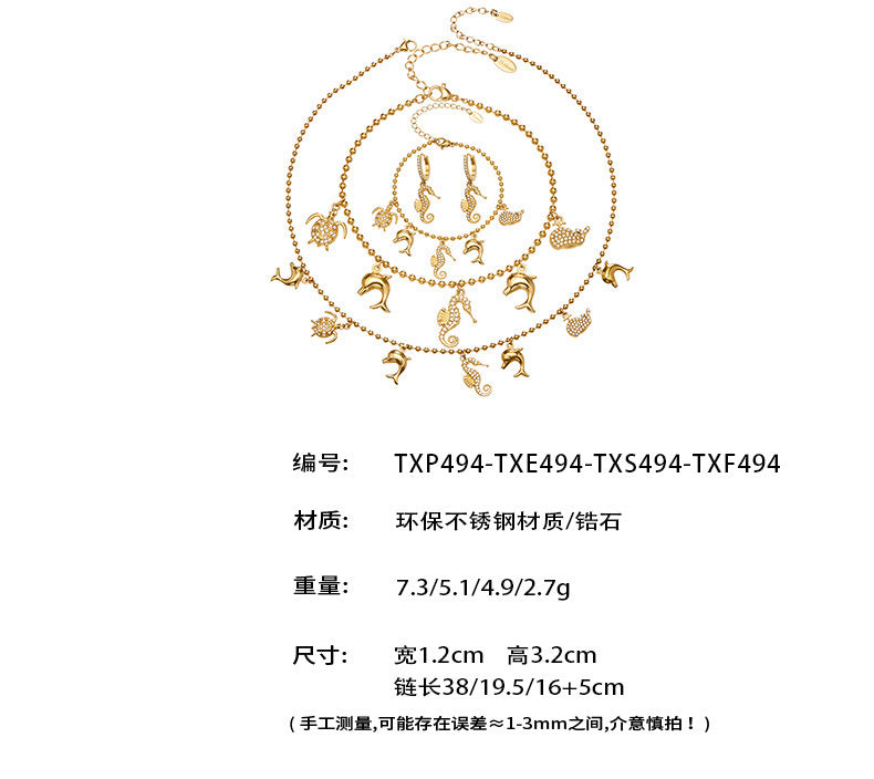 B廠【TXP494】海洋風DIY多吊墜滿鑽鋯石吊墜項鍊手鍊手鍊套組不銹鋼鍍18k真金
 25.11-4