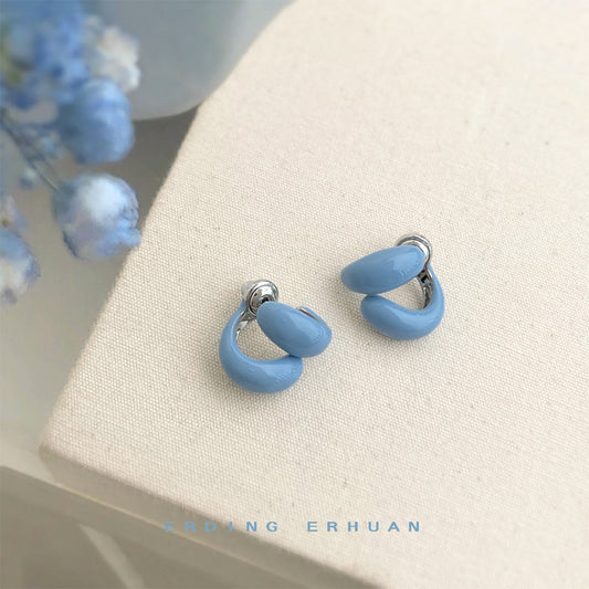 A廠【6002】藍色線條奶藍滴釉豆豆前後兩戴小眾設計感925銀針耳環耳飾女
 26.02-1