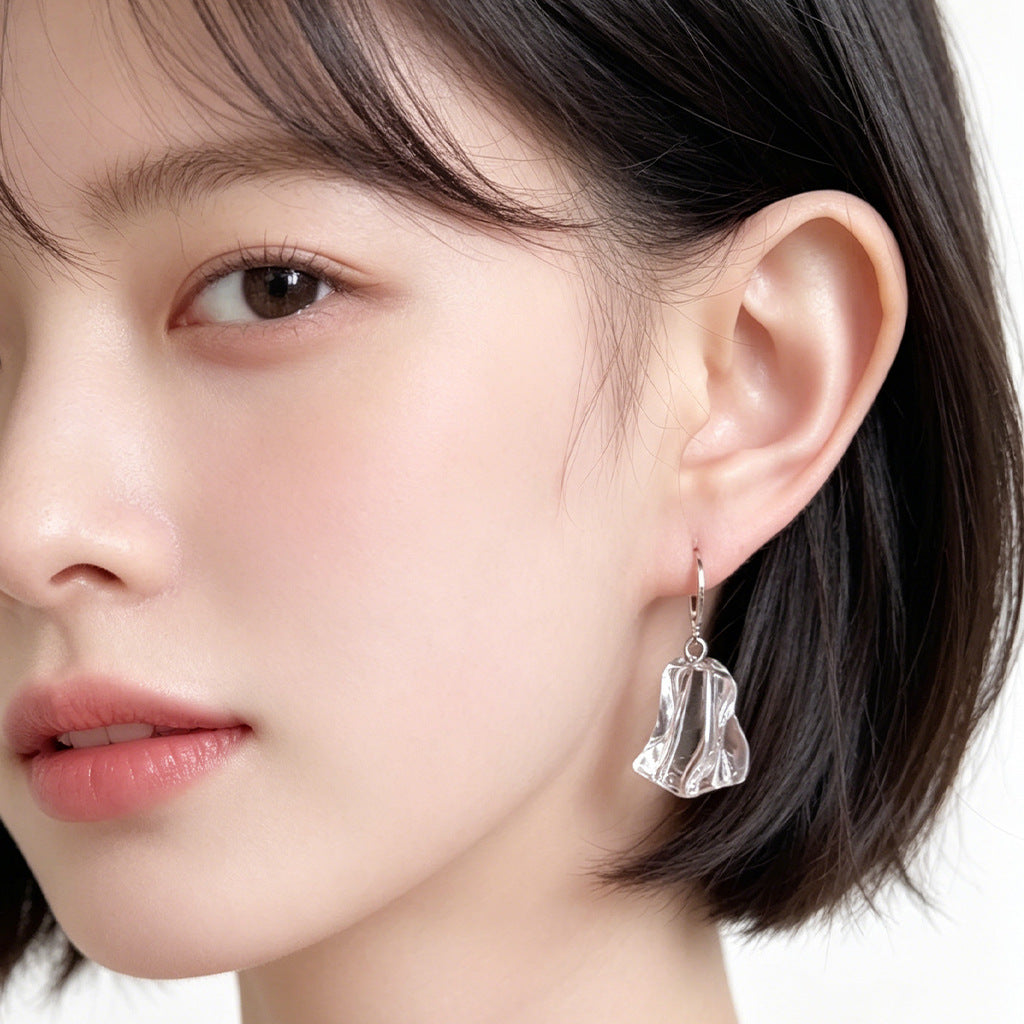 A廠【7842】個性甜酷風不規則異形幾何方糖透明彩光冰塊耳環女小眾耳飾品 26.07-2