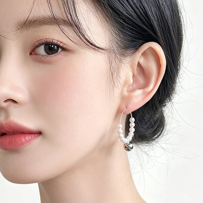 A廠【7755】極簡主義手工設計感圓形幾何圓耳環珍珠耳飾飾品
 26.06-3