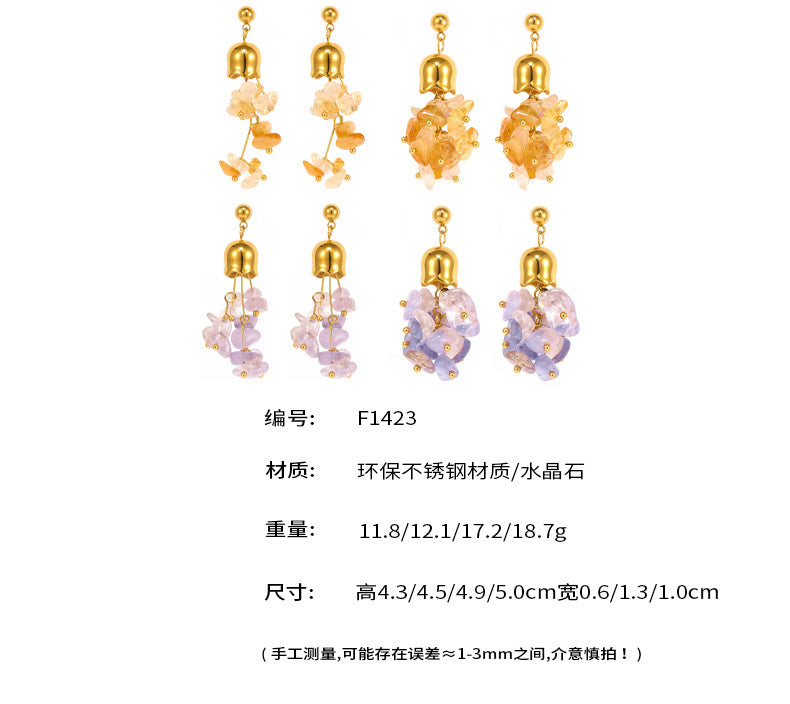 B廠【F1423】天然石流蘇耳環不鏽鋼18k鍍金不掉色飾品歐美時尚設計新款 25.07-1
