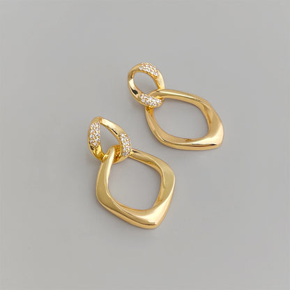 A廠【7323】時尚高級感重工質感銀針微鑲鋯石雙層立體幾何鏤空耳飾耳環女
 26.01-2