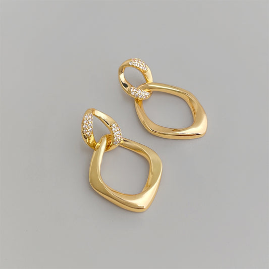 A廠【7323】時尚高級感重工質感銀針微鑲鋯石雙層立體幾何鏤空耳飾耳環女
 26.01-2