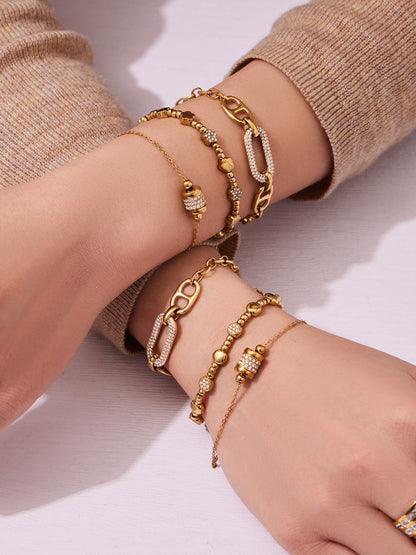 B廠【E223】歐美風氣質百搭日字微鑲鋯石手鍊組合不鏽鋼鍍18k真金時尚冷淡風
 26.03-2