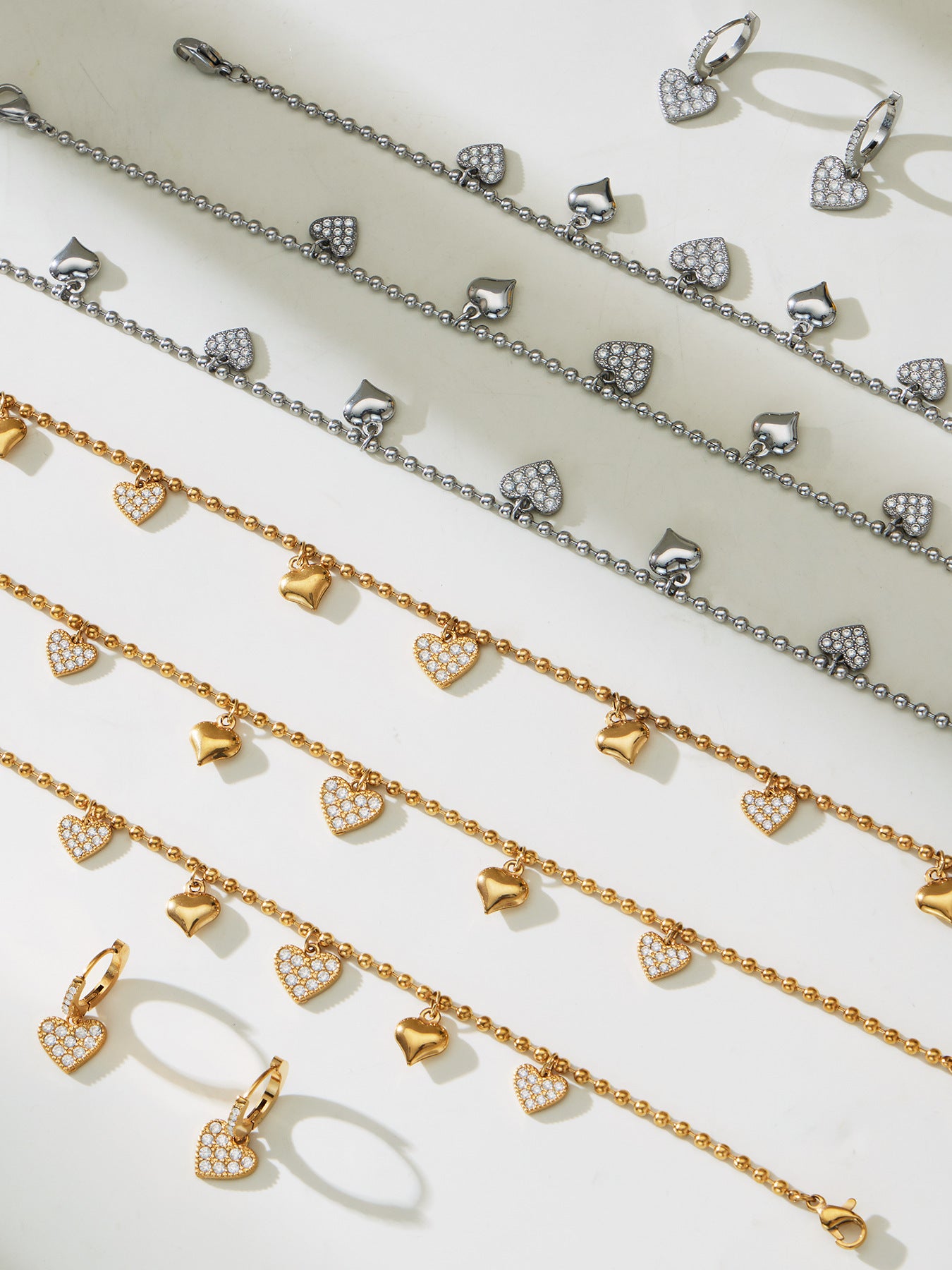 B廠【TXP504】不鏽鋼愛心鋯石項鍊手鍊耳環 鍍18k金chic風歐美時尚百搭珠寶首飾
 25.12-2