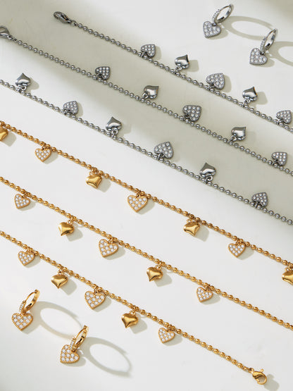 B廠【TXP504】不鏽鋼愛心鋯石項鍊手鍊耳環 鍍18k金chic風歐美時尚百搭珠寶首飾
 25.12-2