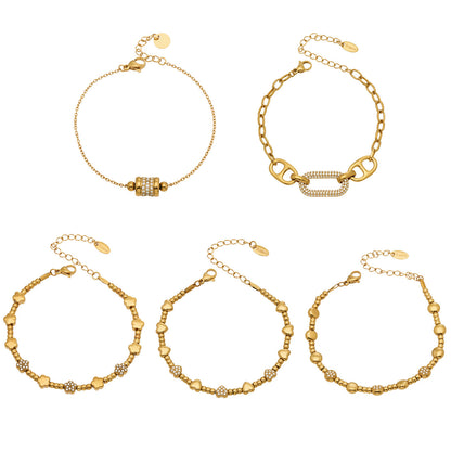 B廠【E223】歐美風氣質百搭日字微鑲鋯石手鍊組合不鏽鋼鍍18k真金時尚冷淡風
 26.03-2