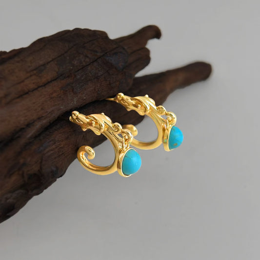 A廠【7329】原創龍紋時尚高級感輕奢風個性小眾新款925銀針合成鬆石耳環 耳飾
 26.01-2