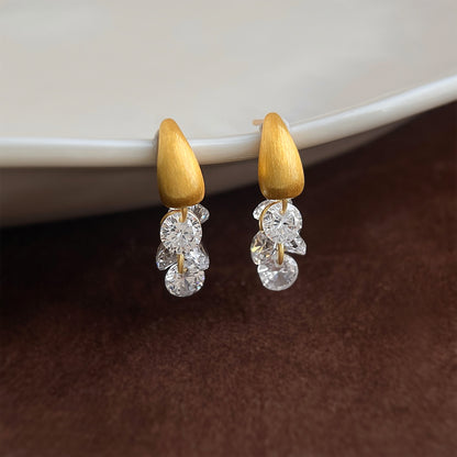 A廠【8290】金色拉絲簡約鋯石流蘇耳釘耳環飾品
 26.10-3