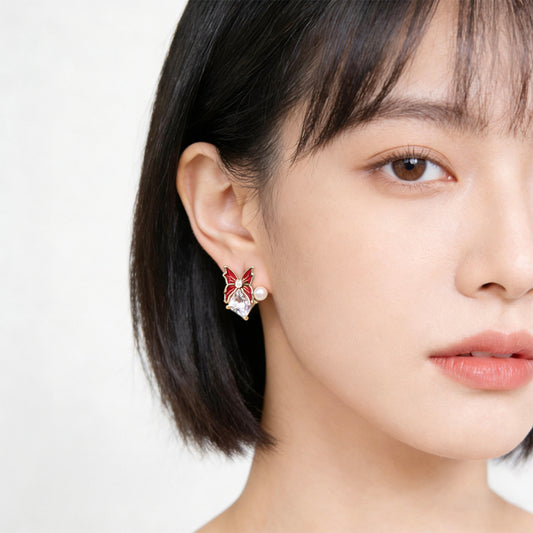 A廠【7215】原創時尚高級感鑲嵌鋯石蝴蝶幾何925銀針新款耳環創意設計師耳環
 25.12-2