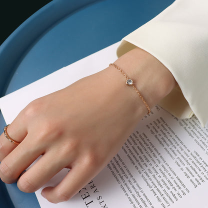 B廠【E022】歐美ins簡約風小眾設計鑲嵌單鑽鏈條手鍊不鏽鋼鍍18k真金跨國手飾
 26.02-1