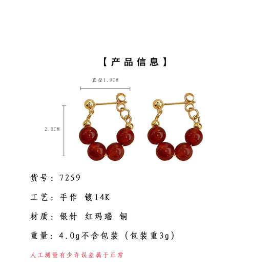 A廠【7259】天然石紅瑪瑙新中式文藝復古國潮氣質高級感新款耳環飾品
 25.12-3