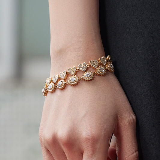 B廠【TXP568】歐美跨境超閃愛心水滴鏈滿鑽設計項鍊手鍊耳環組不銹鋼鍍18k金
 26.03-2