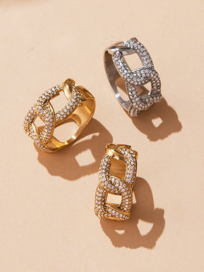 B廠【A330】法式小眾設計中性風不鏽鋼滿鑽鋯石愛心開口可調戒指尾戒
 25.10-1