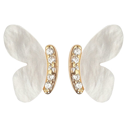 A廠【4537】【原始設計】微鑲鋯石蝴蝶耳環法式甜美奶油白高級感通勤氣質耳飾 26.07-3