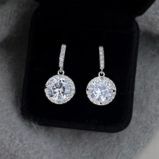 A廠【7312】實物很閃很亮！鑲嵌鋯石圓形時尚高級感925銀針全新優雅耳環
 26.01-1