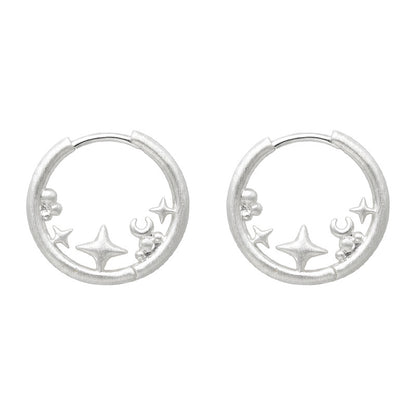 A廠【8334】銀色啞光噴砂幾何圓形星星芒耳扣耳環飾品
 26.10-4