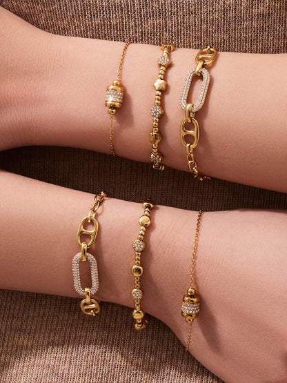 B廠【E223】歐美風氣質百搭日字微鑲鋯石手鍊組合不鏽鋼鍍18k真金時尚冷淡風
 26.03-2