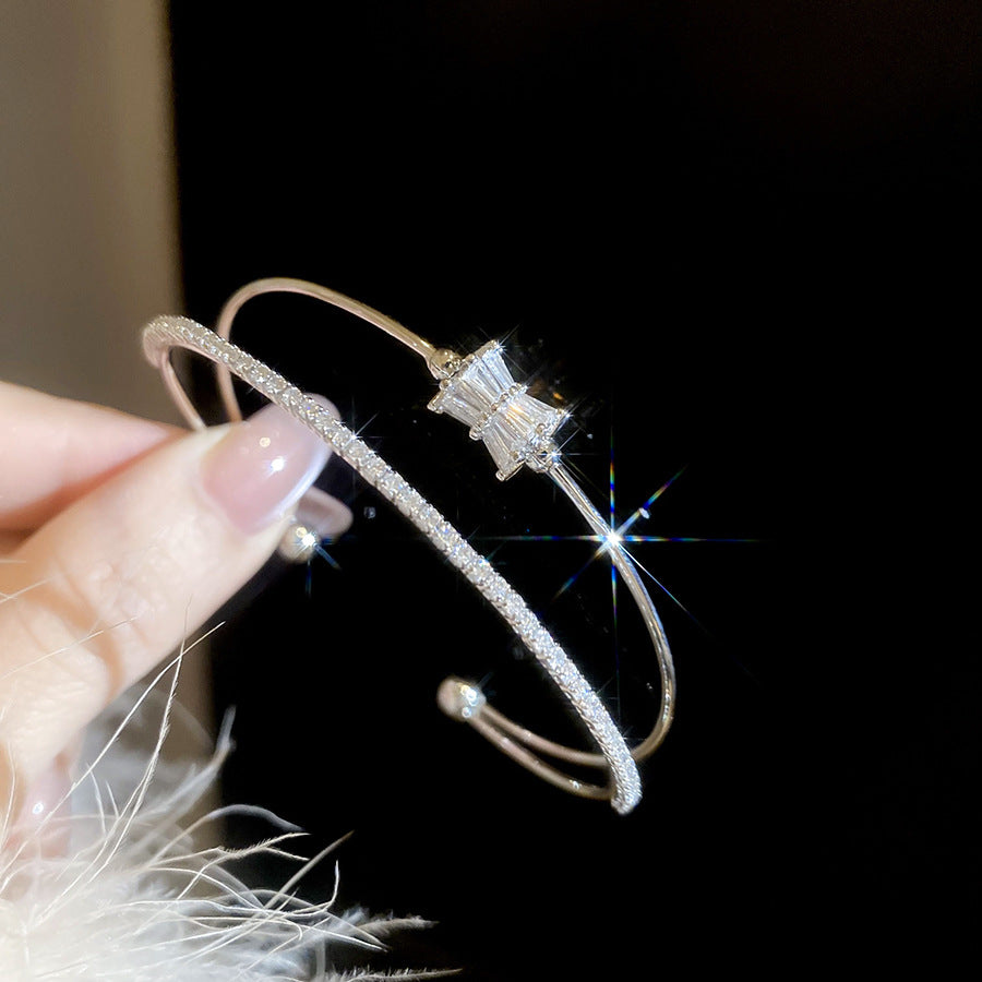 A廠【HB4895】新款簡約鋯石圓形開口手鐲休閒時尚日常百搭手環輕奢高級感手飾女
 25.11-1