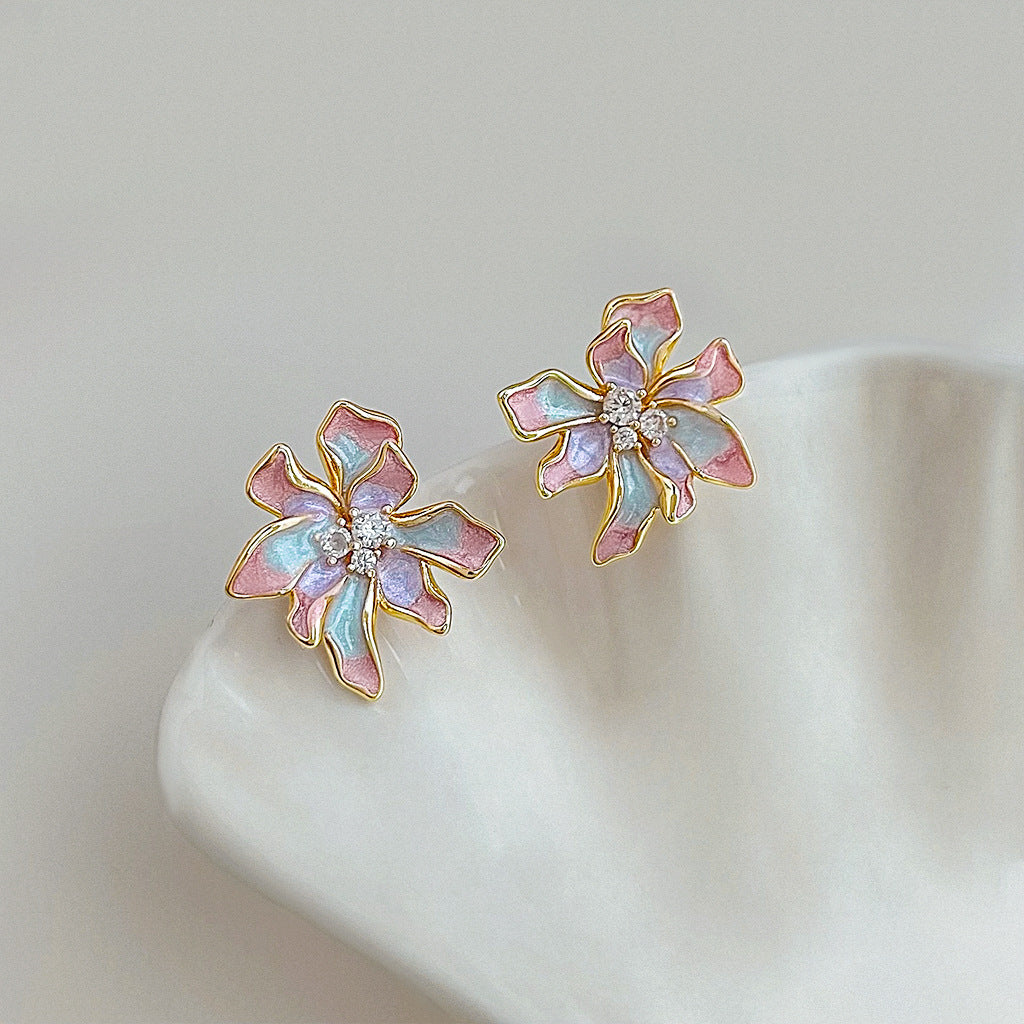 A廠【7351】春款原創設計彩色暈染清新甜美琺瑯滴釉彩繪花朵新款耳環耳環
 26.01-3