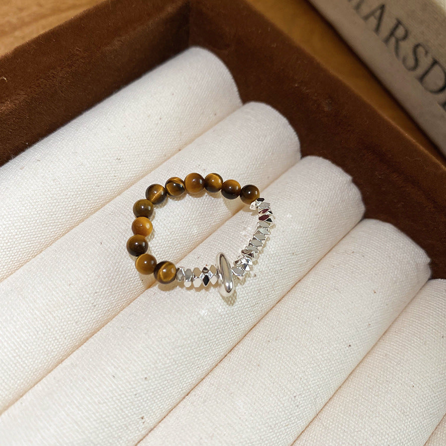 A廠【HR2812 】碎銀虎眼石串珠戒指女新款美拉德食指戒新中式復古民族風咖色指環
 25.11-2