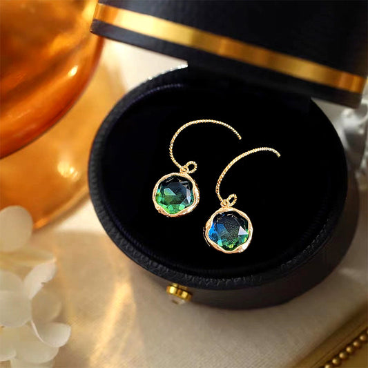 A廠【4184】法式文藝復古漸層玻璃水晶幾何手工耳飾氣質個性設計感輕奢耳環
 26.04-3