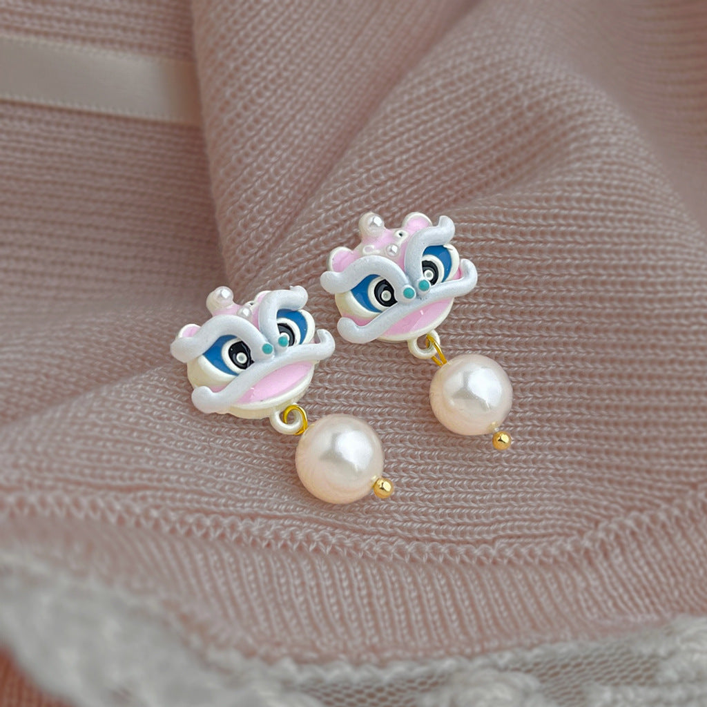 A廠【7337】清新甜美仙女風小香粉紅醒獅少女心銀針珍珠耳環耳飾滴釉飾品
 26.01-2